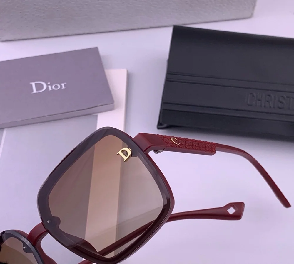 Dior Burgundy Square Frame Sunglasses with Logo Detail